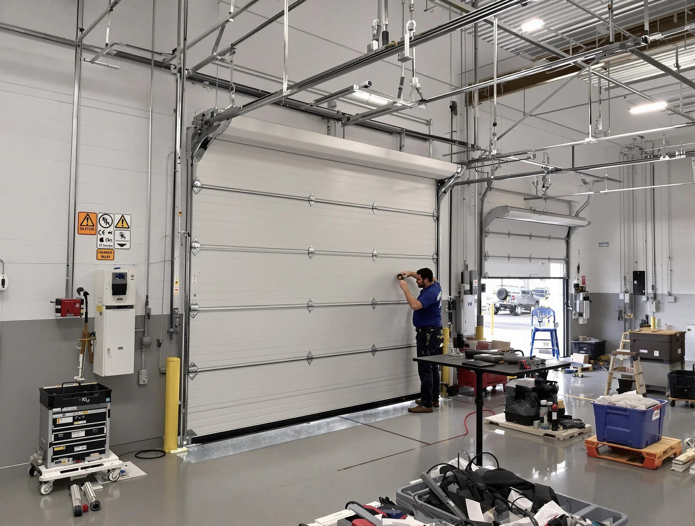 Commercial garage door repair being performed by Danvers Garage Door Repair expert in Danvers