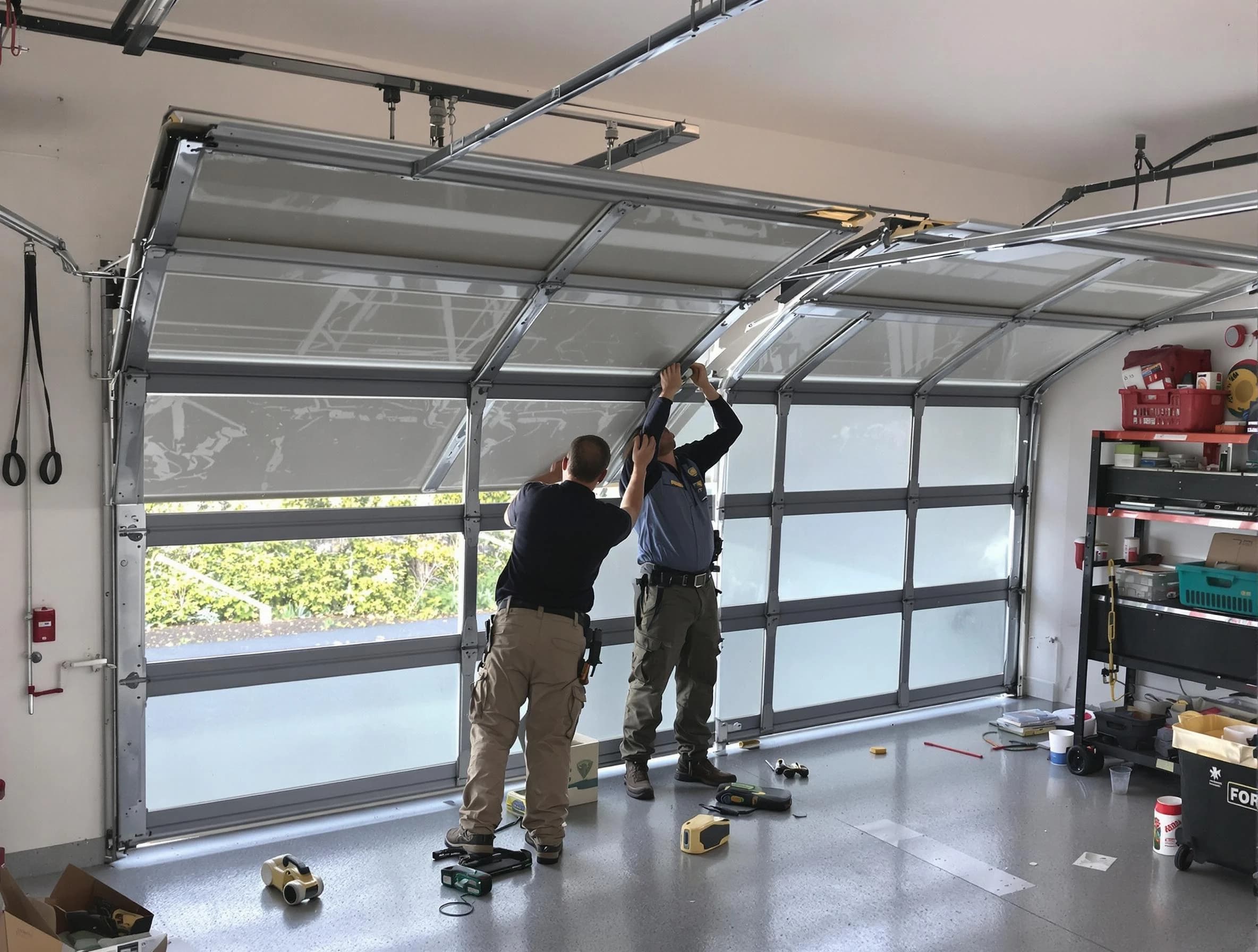 Danvers Garage Door Repair expert performing precise panel replacement on Danvers garage door