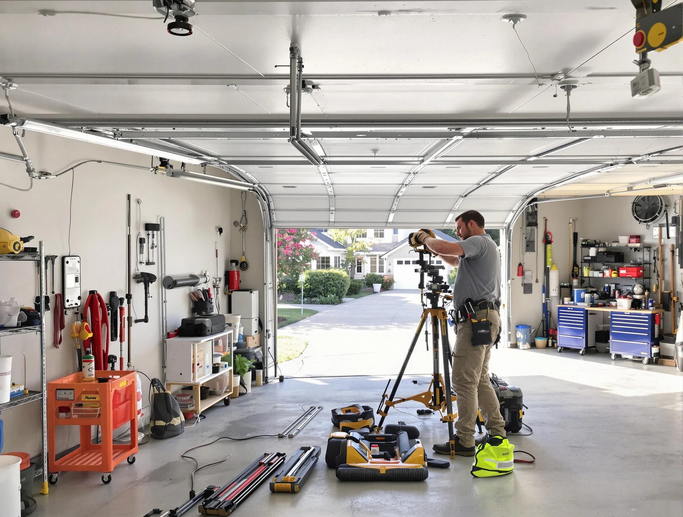 Danvers Garage Door Repair specialist performing laser-guided track alignment in Danvers