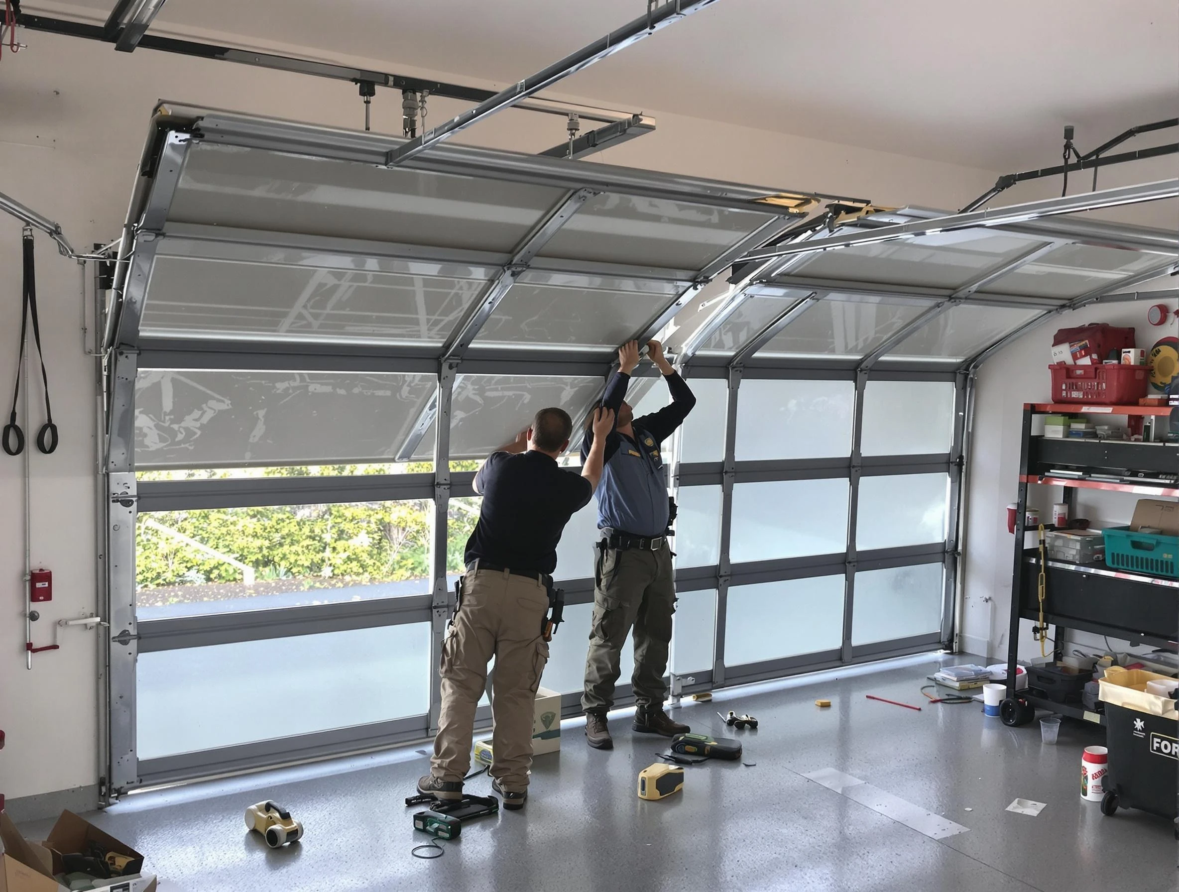 Danvers Garage Door Repair expert performing precise panel replacement on Danvers garage door